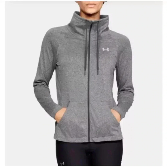 Under Armour Gray Long Sleeve Stretch Heatgear Full Zip Mock Neck Jacket Small - Picture 1 of 11